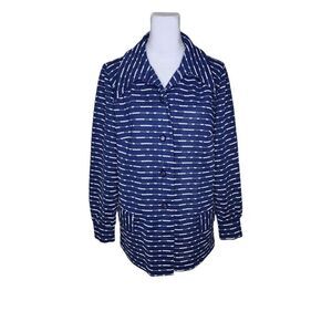 Vintage 70s Long Sleeve Button Up Shirt Womens Size L Blue Dagger Collar